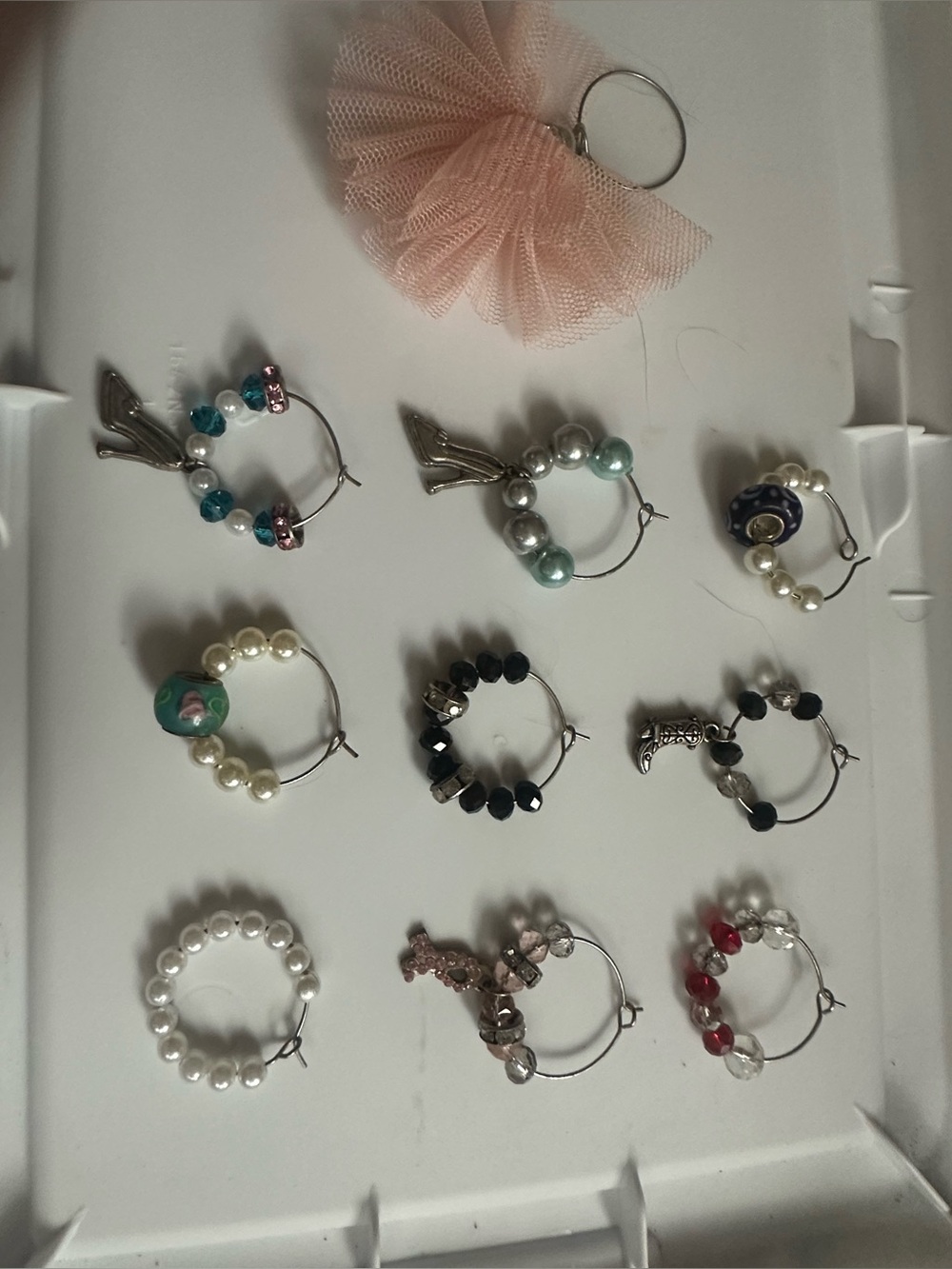 Assorted Beaded wine charms Set with Charms - Pink, Pearl, Black, Teal